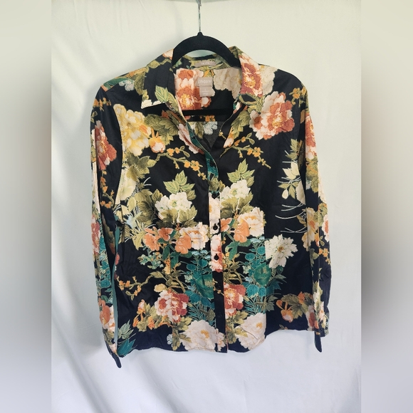 Chico's Tops - Chico's Floral Button-Up Long-Sleeve Shirt. Size 12/14.